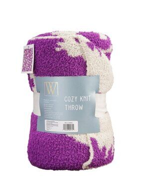 Wayland Square Cozy Knit Throw Blanket, Cream/Fuchsia, 50 X 60 in